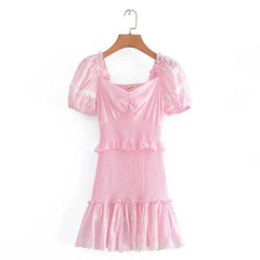 Pink Short Sleeve Elastic Mini Dress