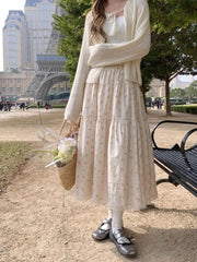 White Floral Midi Skirt - Casual A-Line