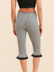 Plaid Lace Trim Capri Leggings