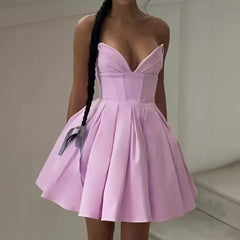 Purple Deep Neck Tube A-line Flare Mini Dress