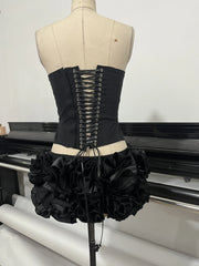Black Corset Top & Ruffle Mini Skirt Set