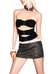 Black Strapless Spliced Metal Buckle Top - Casual Tank