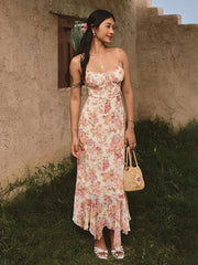 Floral Printed Cami Tie Up Maxi Summer Dress