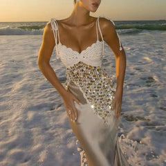 Sequin Knit Crochet Tie Up Top