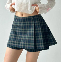 Dark Green Plaid Pleated Skirt