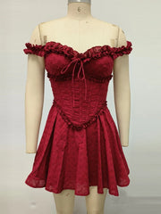 Red Off Sholder Ruffles Mini Dress