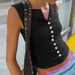 Button-Up Tank Top - Backless Streetwear Crop