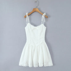 Tie Up Bow Lace Trim Flare Mini Dress