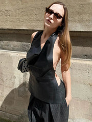 Black PU Halter Top