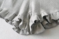 Ribbed Ruffle Trim Drawstring Waffle Shorts