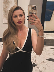 Black Contrasting V-neck Knitted Long Dress