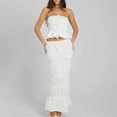 Ruched Strapless Crop Top Maxi Skirts Trim