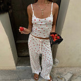 Strawberry Printed Tank Top And Straight Leg Pants Pajamas Two Piece Set