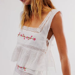 Lace Trim Tie Side Tank Top