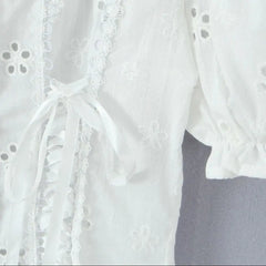 White Embroidery Lace Peter Pan Collar Short Sleeve Top