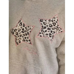 Star Leopard Print Hoodie - Loose Fit Pullover