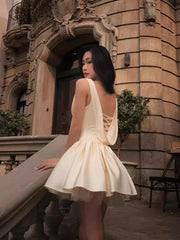 Satin Cowl Neck Back Lace Up Mini Dress