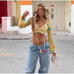 Long Sleeved Hook Wool Crop Blouse