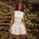 Flower Embroidered Button Mini Dress