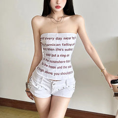 Letter Printed Mesh Tube Top - Backless Streetwear Tank