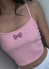 Pink Bow Embroidery Cami Crop Top
