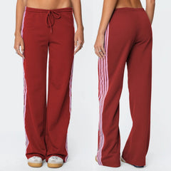 Drawstring Side Stripes Wide Leg Pants with Pockets
