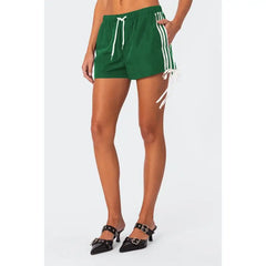 Y2K Loose Fit Striped Drawstring Shorts - Black with White Accents