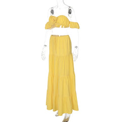 Flower Puff Sleeve Ruffles Crop Top And Maxi Skirt Set