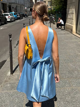v-cut Backless Bow Satin Mini Dress