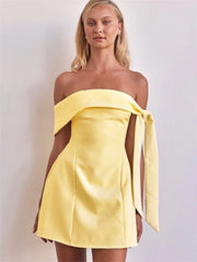 Off-shoulder Tie Up Solid Mini Dress