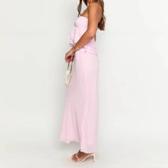 Pink Ruffle Tube Top And Maxi Skirt Set