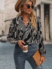 Notched Neck Casual Print Blouse