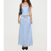 Blue Plaid Tube Top And Long Skirt Set