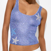 Star Patchwork Cropped Tank Top - Sequined Summer Style