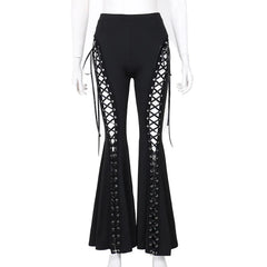 Black Lace Up Flared Pants