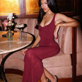 Solid Strap Mesh Bodysuit Maxi Dress