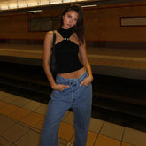 Black Turtleneck Metal Ring Top