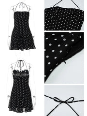 Black Polka Dot Halter Mini Dress