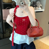Red Polka Dot Bow Frill Top