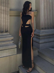 Black Strapless Cut Out Maxi Dress
