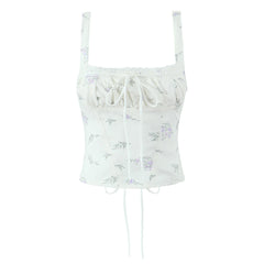 White Floral Print Tie Up Top