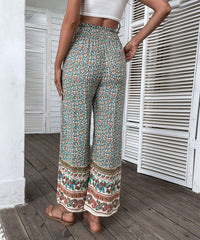 Floral Print Tassel Tie Wide Leg Pantsm