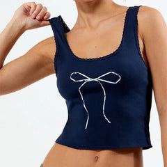 Blue Bow Print Tank Top