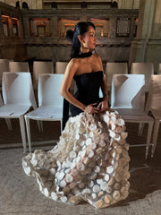 Black Strapless Dot Mesh Long Dress �A-Line Empire Waist