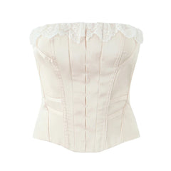 Lace Trim Beige Corset Top