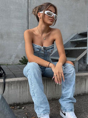 Tiago Strapless Denim Crop Top