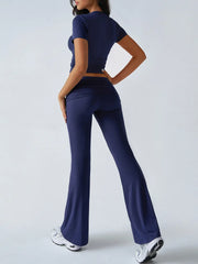 Slim Fit Two Piece Short Sleeve Top & Pant Set - Athleisure Workout Style