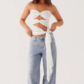 Edgy Strapless Cutout Crop Top - Contemporary Tie-Detail Bandeau