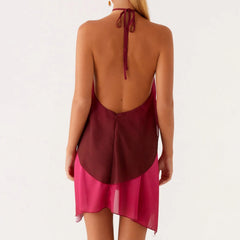 Red Gradient Halter Frill Wide Mini Dress