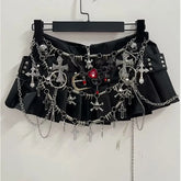 Black Micro Pleated Cross Chain Skirt